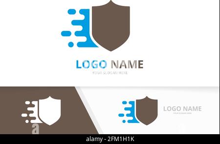 Vector speed shield logo combination. Quick security logotype design template. Stock Vector