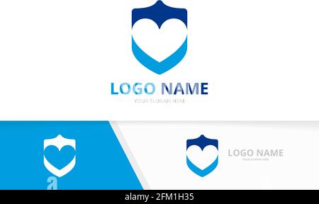 Vector heart and shield logo combination. Love security logotype design template. Stock Vector