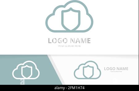 Vector shield and cloud logo combination. Security and storage logotype design template. Stock Vector