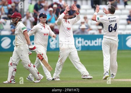 Peter Siddle of Essex celebrates with his team mates after taking the wicket of James Hildreth during Essex CCC vs Somerset CCC, Specsavers County Cha Stock Photo