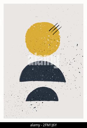 Abstract art minimalist poster. Scandinavian abstract geometric composition for wall decoration. Vector hand-painted illustration Stock Vector