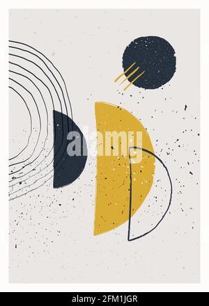 Abstract art minimalist poster. Scandinavian abstract geometric composition for wall decoration. Vector hand-painted illustration Stock Vector