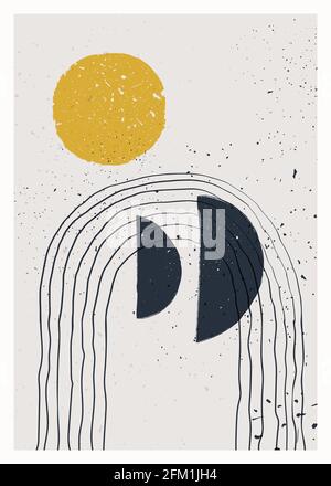 Abstract art minimalist poster. Scandinavian abstract geometric composition for wall decoration. Vector hand-painted illustration Stock Vector