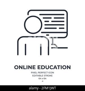 Online education and remote learning concept editable stroke outline icon isolated on white background flat vector illustration. Pixel perfect. 64 x 6 Stock Vector