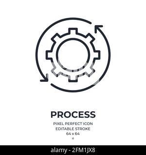 Cogwheel icon and settings concept editable stroke outline icon isolated on white background flat vector illustration. Pixel perfect. 64 x 64. Stock Vector