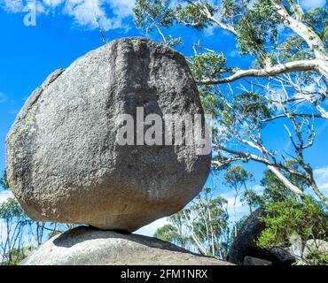 Balancing Rock 6 metre-high granite boulder on the Castle Rock Walk Trail Porongurup National Park Western Australia Stock Photo
