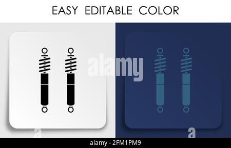 car shock absorber icon on paper square sticker with shadow. Spare parts for repair in car workshop. Absorption of impact force. Mobile app button. Ve Stock Vector