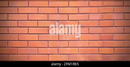 Brown brick wall, clean smooth blank surface, long picture as background Stock Photo