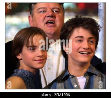 HARRY POTTER AND THE CHAMBER OF SECRETS.....photocall at the Guildhall,LondonRobbie Coltrane,Emma Watson,Daniel Radcliffe,Rupert Grint and Jason Isaacs,  cast of .... pic David Sandison 25/10/2002 Stock Photo