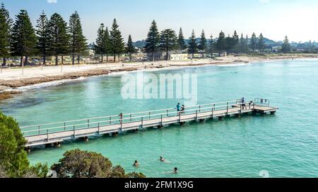 Norfolk pine trees and recreational use on Ellen Cove Jetty also known as Middleton Beach Jetty in King George Sound Albany Western Australia. Stock Photo