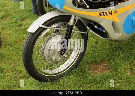 Classic 1960s Honda Grand Prix Racing Motorcycles in the static display are at the Cadwell Park International Classic in July 2015 Stock Photo