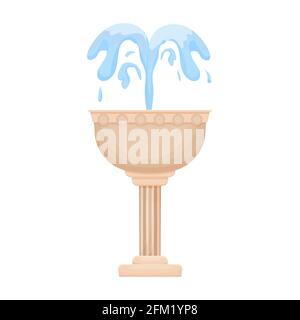 Fountain, city or garden decoration with water splashes in cartoon style isolated on white background. Classic round design, clip art. Vector illustration Stock Vector