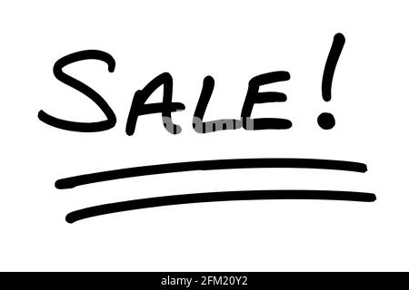 SALE! handwritten on a white background. Stock Photo