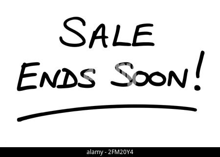 SALE ENDS SOON! handwritten on a white background. Stock Photo