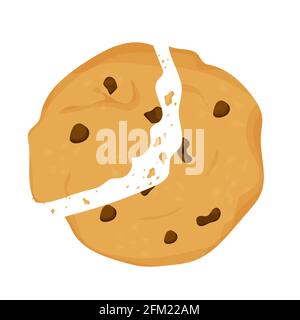 Cookies with chocolate chips broken in cartoon flat style isolated on white background. Bakery dessert, traditional pastry. Vector illustration Stock Vector