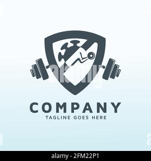 Covid protection fitness logo vector design template Stock Vector