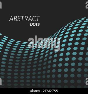Abstract blue dots. Halftone effect wavy surface. Smooth spotted shape with highlights and shadows. Vector background. Stock Vector