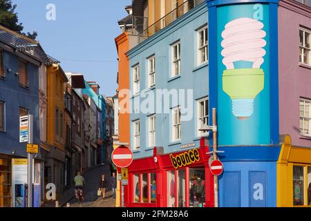 Colourful shops on The Old High Street, Folkestone, Kent, England Stock Photo