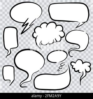 Set of Cartoon talk bubble. Speech clouds hand drawn art. Vector  Stock Vector