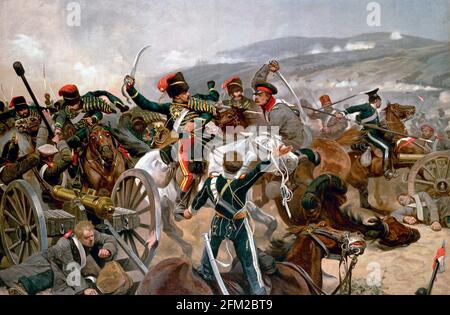 Crimean War. The Relief of the Light Brigade by Richard Caton Woodville, Jr., oil on canvas, 1896. The painting depicts the Charge of the Light Brigade during the Battle of Balaclava in 1854 Stock Photo