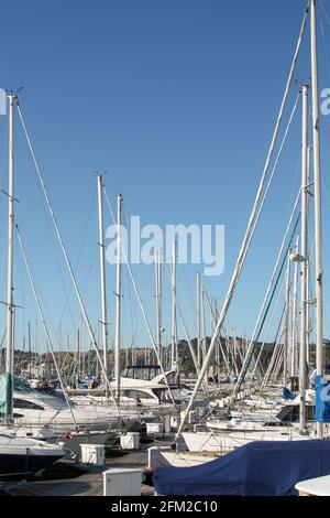 Yachts and boats in the marina of the lovely seaside town Sausalito, San Francisco, California - United States of America aka USA Stock Photo