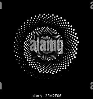 White spiral of dots in monochrome style. Design helix for abstract background. Abstract spiral sound wave with rhythm dots dynamic. Vector monochrome Stock Vector