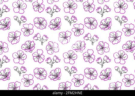 Blooming sakura seamless pattern. Hand drawn cherry flower Stock Vector