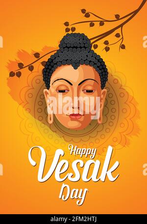 Buddha vector illustration. Buddha's face artwork for Painting with happy Wesak day lettering Stock Vector