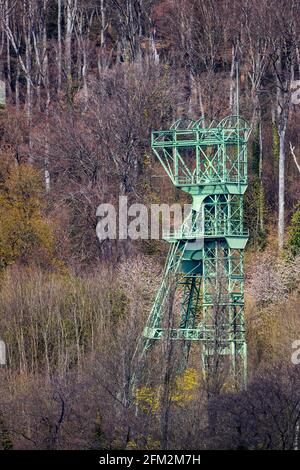 Headframe of former Carl Funke colliery, Essen-Heisingen, Essen, Ruhr Area, North Rhine-Westphalia, Germany Stock Photo