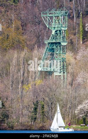 Headframe of former Carl Funke colliery, Essen-Heisingen, Essen, Ruhr Area, North Rhine-Westphalia, Germany Stock Photo