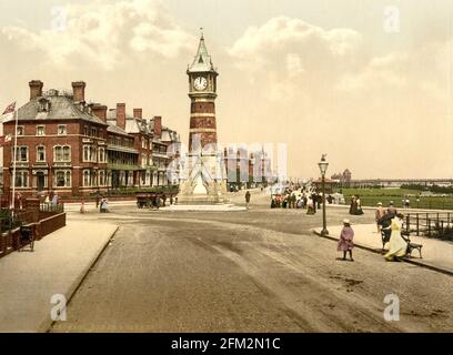 Skegness Clock Tower and North Parade, Lincolnshire circa 1890-1900 Stock Photo