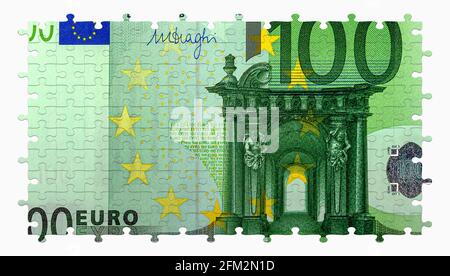 hundred euro banknote jigsaw puzzle isolated on white background Stock ...