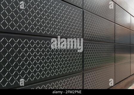 decorative wall panels with crosshatch pattern in linear perspective Stock Photo