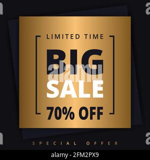 Big sale promotion golden banner template. Gold luxury sale banner for limited time offer. Vector illustration EPS10. Stock Vector