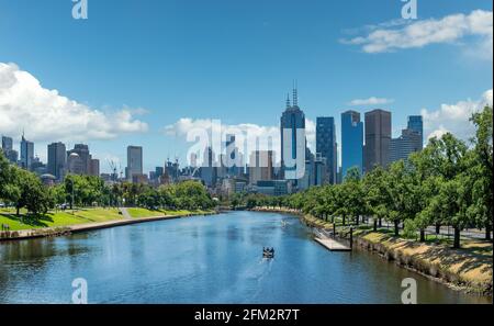 Melbourne, Victoria, Australia- May 5th, 2021 - A view of the Yarra River and skyline of Melbourne, Victoria, Australia. Stock Photo