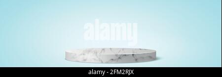 Blue studio background, with a round marble podium - Vector illustration Stock Vector