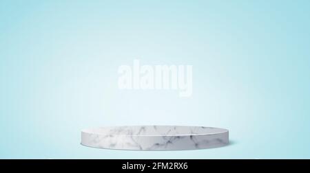 Blue studio background, with a round marble podium - Vector illustration Stock Vector