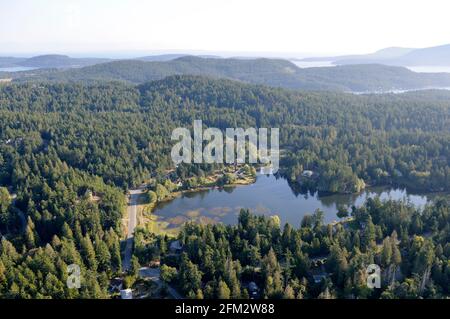 Magic Lake, North Pender Island, BC. Aerial photographs of the Southern Gulf Islands. British Columbia, Canada. Stock Photo