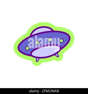 STOCK UFO drawing in flat style for logo, patches, stickers, badges. Vector illustration. Stock Vector