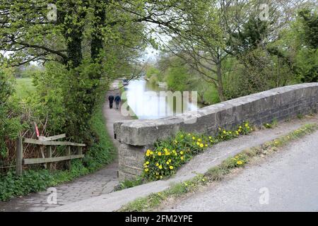 Path at the side of bridge 25 on the Macclesfield Canal in Cheshire Stock Photo