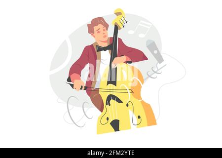 Contrabassist player playing jazz music Stock Vector