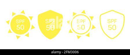 WebUV radiation sun block icon. Solar ultraviolet uv radiation logo 50spf. Stock Vector