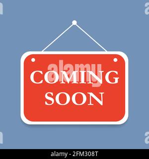 Coming soon sign isolated on blue background. Vector illustration. Stock Vector