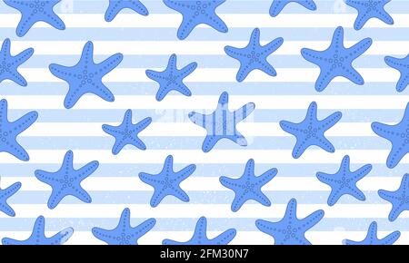 Starfish seamless pattern. Blue background. Vector Stock Vector