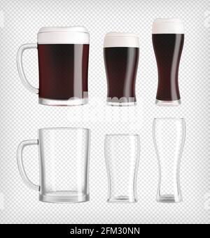 Three different dark beer glasses and mugs Stock Vector