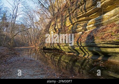 Winter Morning Light in a Secluded Canyon in Matthiessen State Park in Illinois Stock Photo