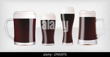 Three different dark beer glasses and mugs Stock Vector
