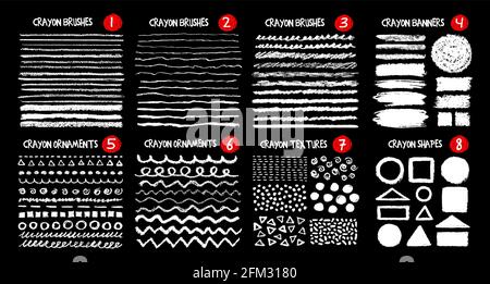 Set of hand painted chalk brushes, brush strokes and ornaments Stock Vector