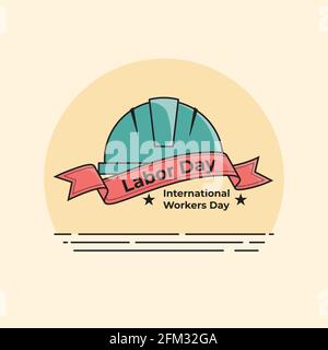 Labor Day design with helmet and ribbon. good template for international workers day Stock Vector