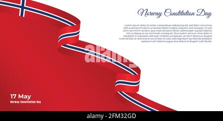Norway constitution day design with flying norway ribbon and red background. good template for Norway National day. Stock Vector